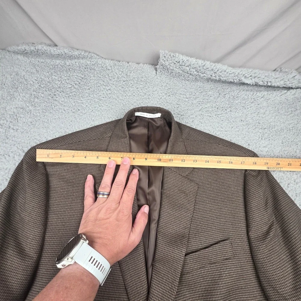 Chaps Sport Coat Men 44R Brown Micro Houndstooth Two Button Blazer Classic Fit